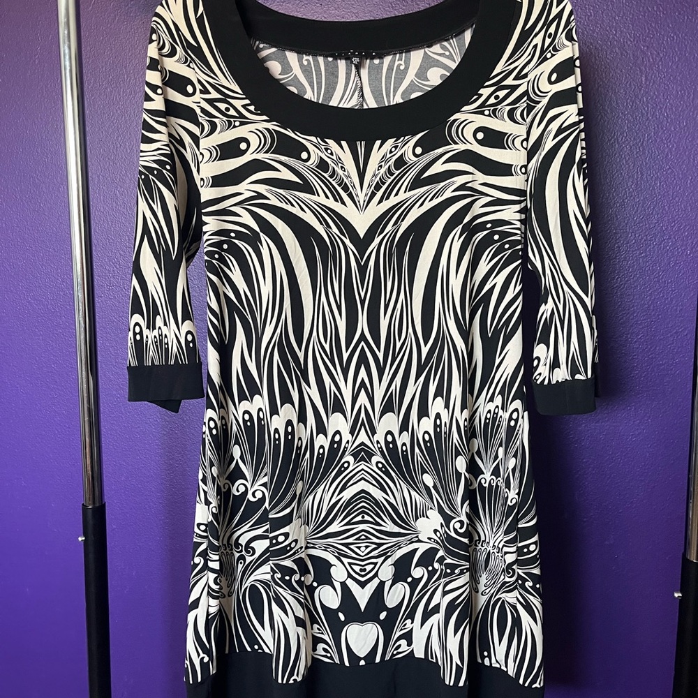 Tiana B. Black and White Patterned Midi Dress